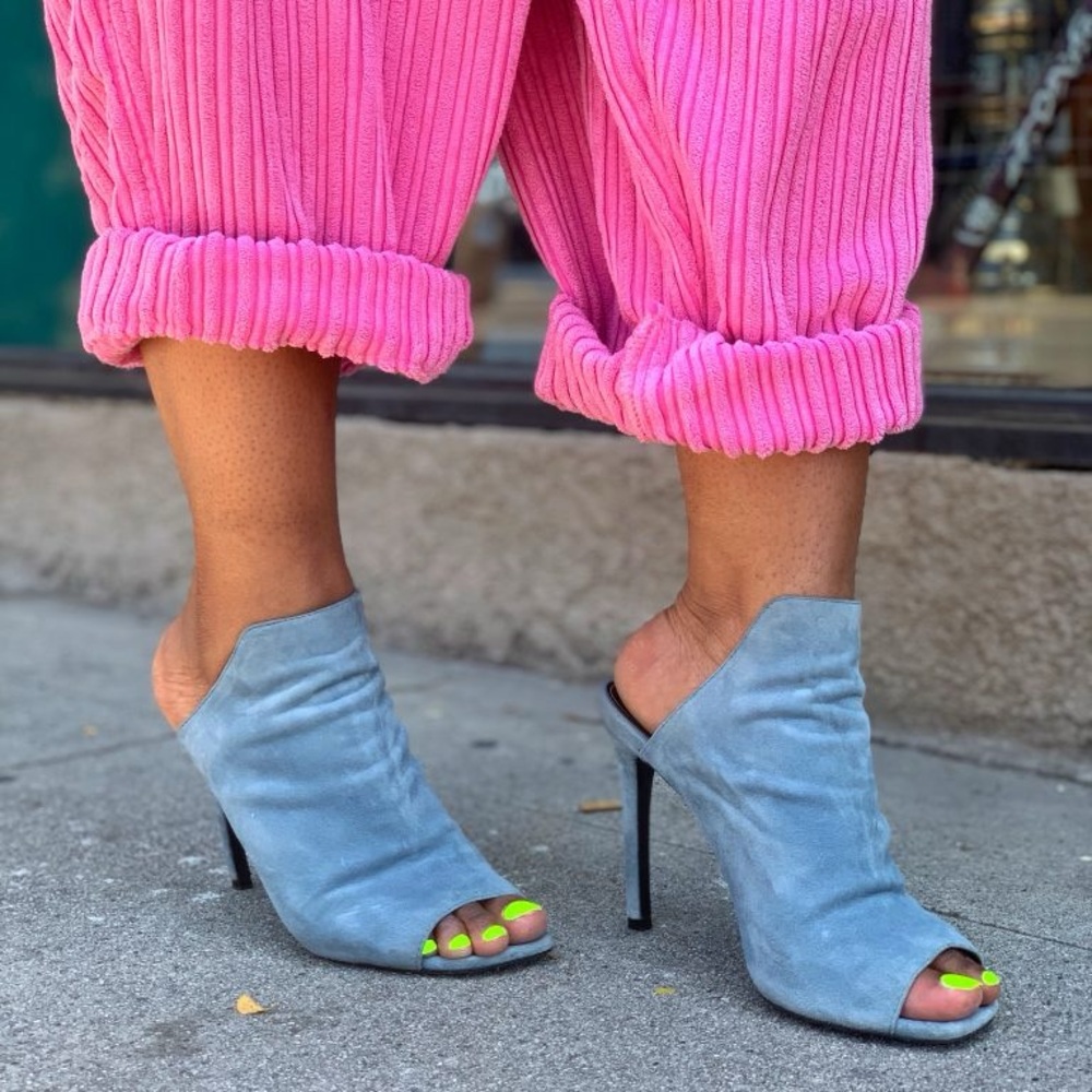 Blue Suede Open Toes Heel